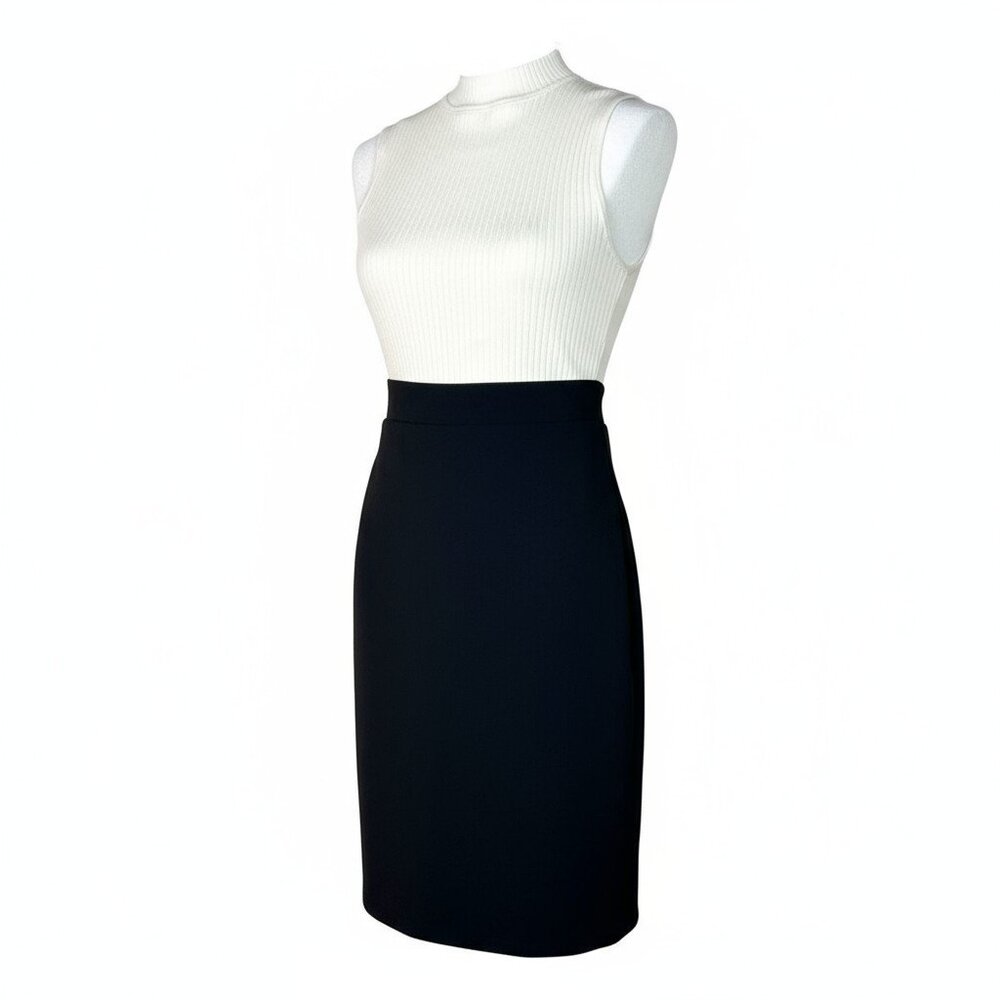 Classic Black Pencil Skirt High Waist Stretch Midi Size M